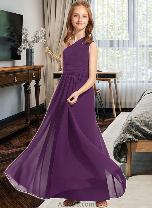 Kenya A-Line One-Shoulder Floor-Length Chiffon Junior Bridesmaid Dress With Ruffle DFP0013527