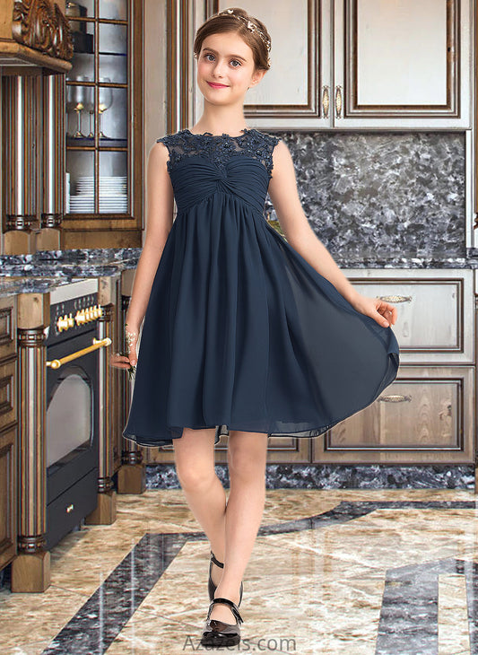 Mariyah Empire Scoop Neck Knee-Length Chiffon Lace Junior Bridesmaid Dress With Ruffle Beading Sequins DFP0013532