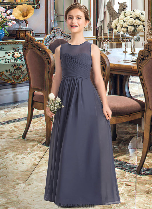 Jade A-Line Scoop Neck Floor-Length Chiffon Junior Bridesmaid Dress With Ruffle DFP0013533