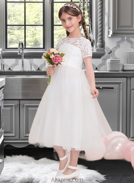 Audrina A-Line Scoop Neck Tea-Length Tulle Junior Bridesmaid Dress DFP0013535