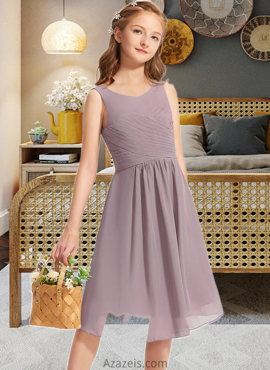 Aubrey A-Line Scoop Neck Knee-Length Chiffon Junior Bridesmaid Dress With Ruffle DFP0013537