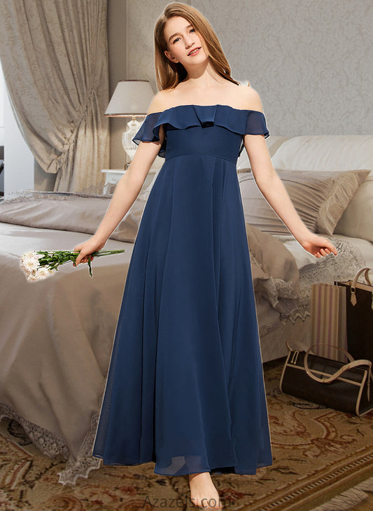 Kathleen A-Line Off-the-Shoulder Floor-Length Chiffon Junior Bridesmaid Dress DFP0013551