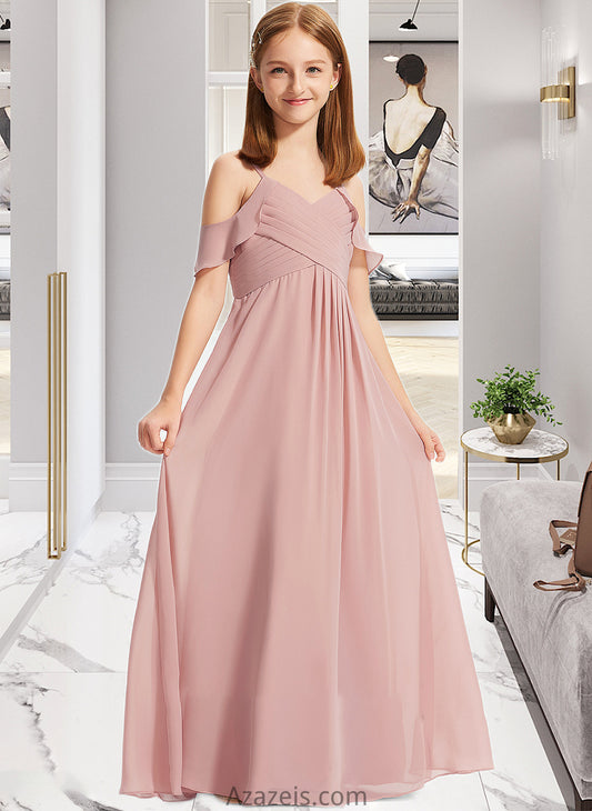 Penelope A-Line Off-the-Shoulder Floor-Length Chiffon Junior Bridesmaid Dress With Cascading Ruffles DFP0013553