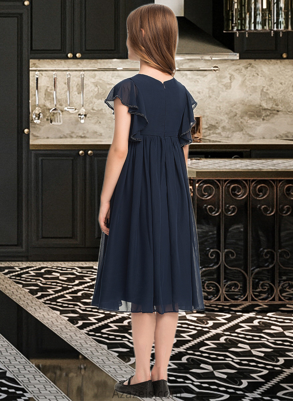 Damaris A-Line Scoop Neck Knee-Length Chiffon Junior Bridesmaid Dress With Beading DFP0013556