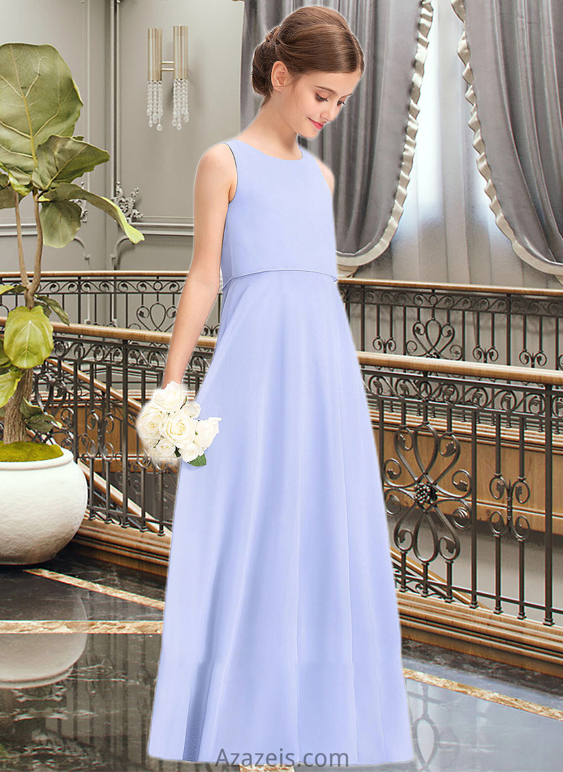 Valery A-Line Scoop Neck Floor-Length Chiffon Junior Bridesmaid Dress DFP0013558