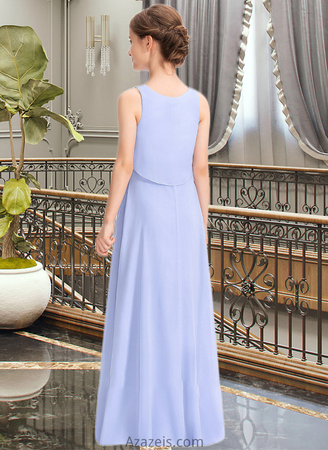 Valery A-Line Scoop Neck Floor-Length Chiffon Junior Bridesmaid Dress DFP0013558