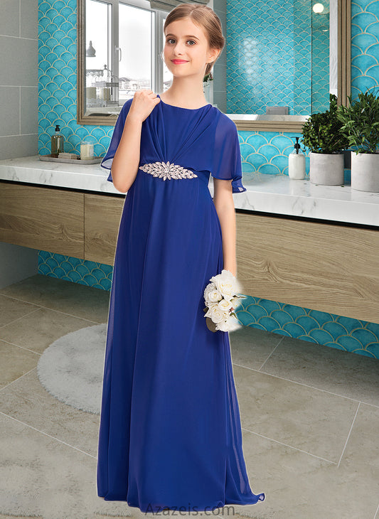 Scarlett A-Line Scoop Neck Floor-Length Chiffon Junior Bridesmaid Dress With Ruffle Beading DFP0013560