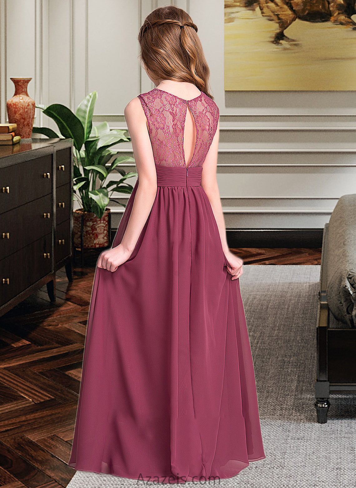 Lucinda A-Line Sweetheart Floor-Length Chiffon Junior Bridesmaid Dress With Ruffle DFP0013568