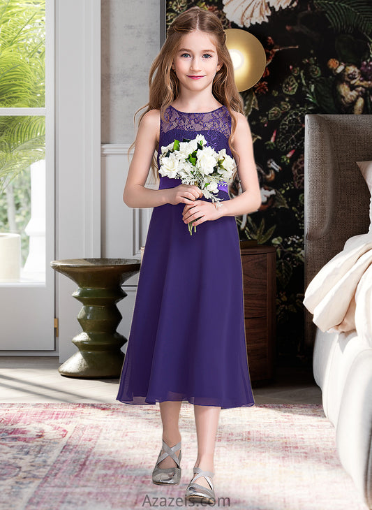 Melany A-Line Scoop Neck Tea-Length Chiffon Junior Bridesmaid Dress DFP0013569