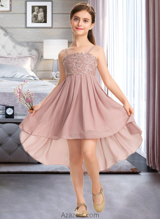 Alia A-Line Square Neckline Asymmetrical Chiffon Lace Junior Bridesmaid Dress DFP0013580