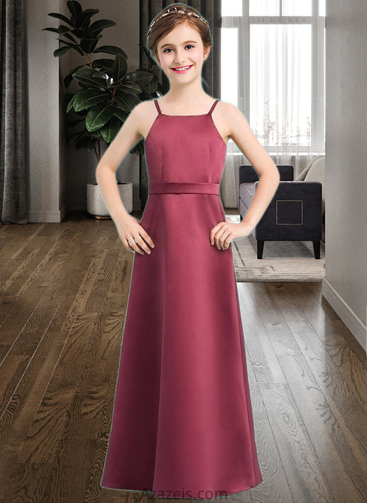 Johanna A-Line Square Neckline Floor-Length Satin Junior Bridesmaid Dress With Bow(s) DFP0013585