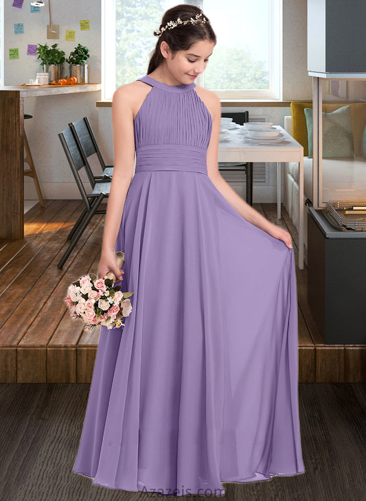 Makenzie A-Line Scoop Neck Floor-Length Chiffon Junior Bridesmaid Dress With Ruffle DFP0013588