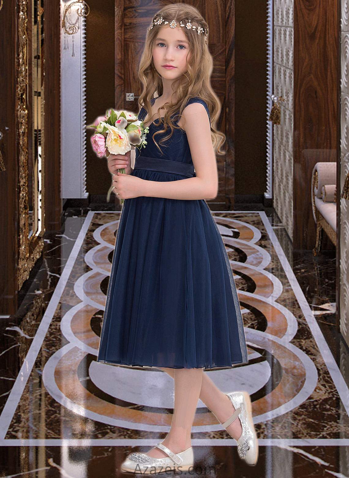 Campbell Empire Sweetheart Knee-Length Tulle Junior Bridesmaid Dress With Ruffle DFP0013590