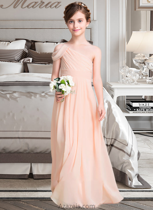 Heidi A-Line One-Shoulder Floor-Length Chiffon Junior Bridesmaid Dress With Ruffle DFP0013594