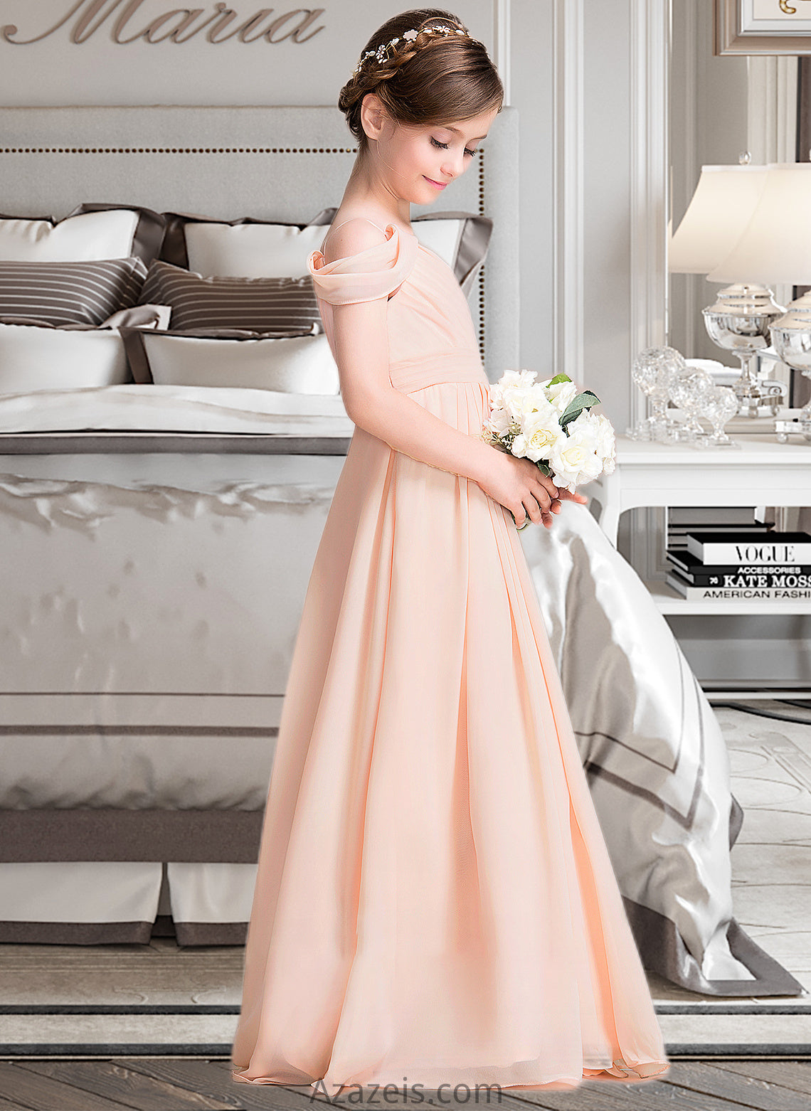 Heidi A-Line One-Shoulder Floor-Length Chiffon Junior Bridesmaid Dress With Ruffle DFP0013594