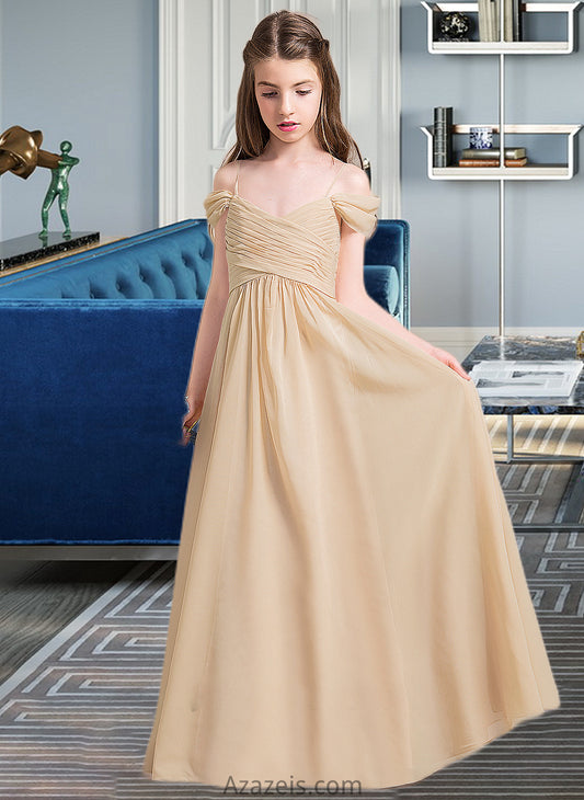 Stacy A-Line Off-the-Shoulder Floor-Length Chiffon Junior Bridesmaid Dress With Ruffle DFP0013595