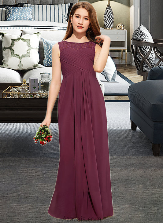 Kallie A-Line Scoop Neck Floor-Length Chiffon Lace Junior Bridesmaid Dress With Ruffle Bow(s) DFP0013600