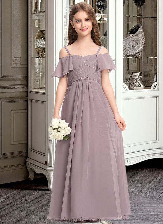 Stacy A-Line Off-the-Shoulder Floor-Length Chiffon Junior Bridesmaid Dress With Ruffle DFP0013610