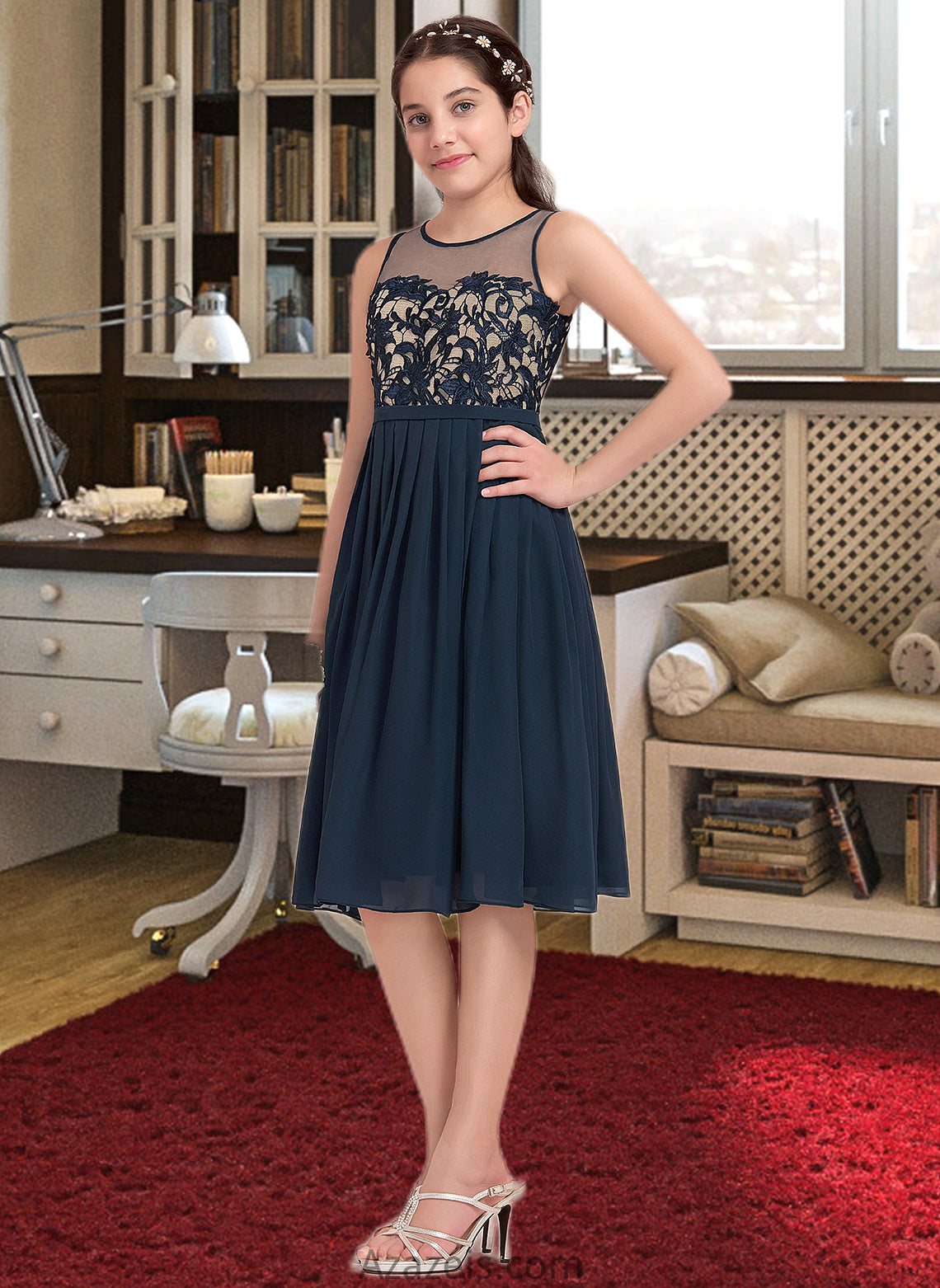 Zoie A-Line Scoop Neck Knee-Length Chiffon Junior Bridesmaid Dress DFP0013614