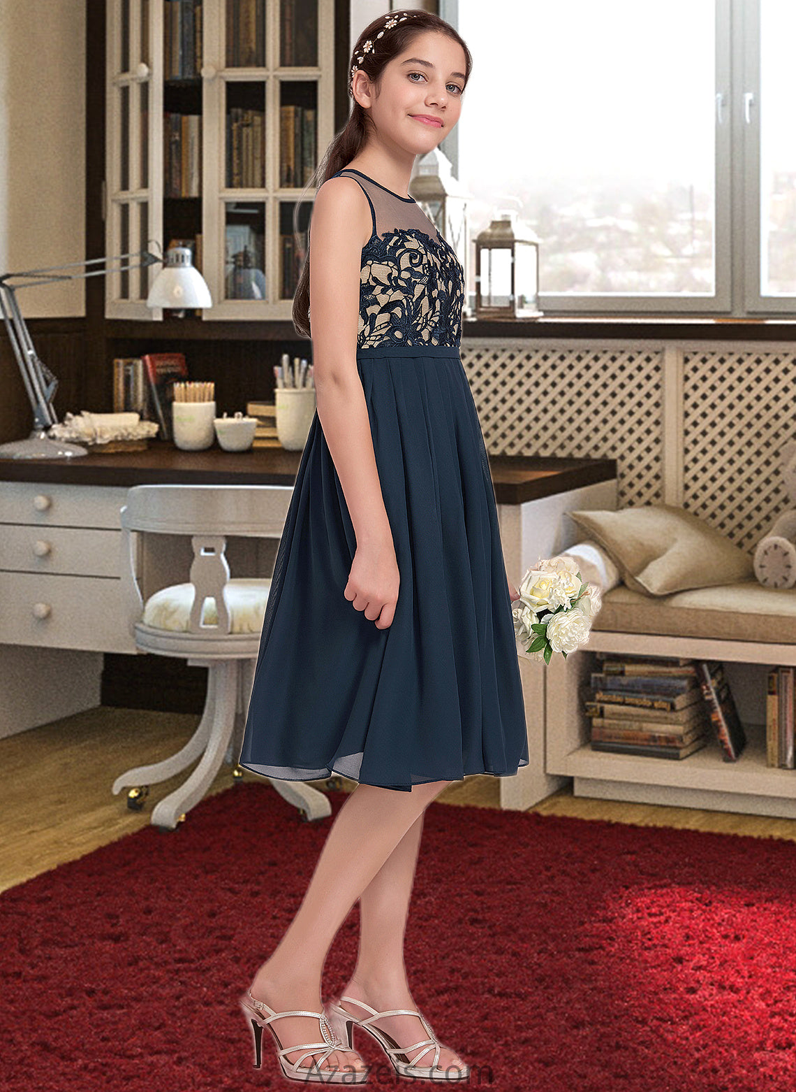 Zoie A-Line Scoop Neck Knee-Length Chiffon Junior Bridesmaid Dress DFP0013614