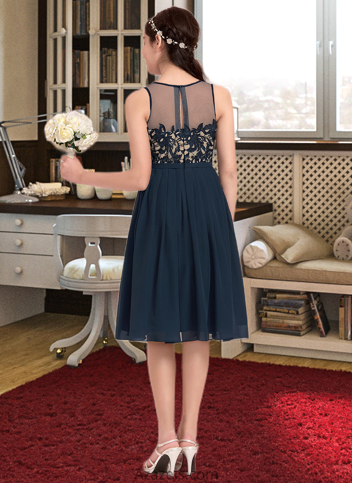 Zoie A-Line Scoop Neck Knee-Length Chiffon Junior Bridesmaid Dress DFP0013614