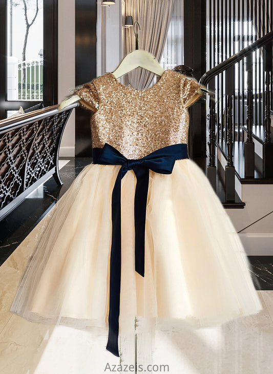 Morgan A-Line Scoop Neck Knee-Length Tulle Junior Bridesmaid Dress With Sash DFP0013617