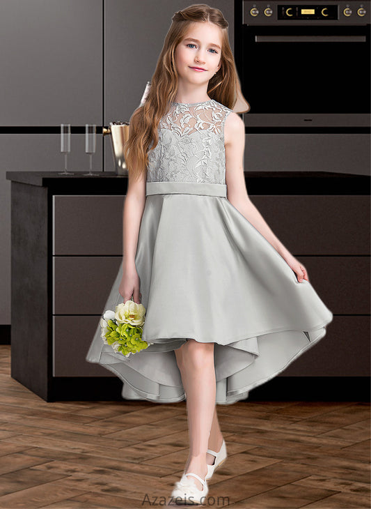 Kennedi A-Line Scoop Neck Asymmetrical Satin Junior Bridesmaid Dress DFP0013618