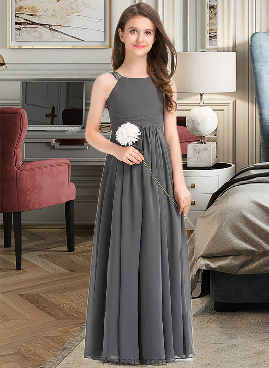 Lilianna A-Line Scoop Neck Floor-Length Chiffon Junior Bridesmaid Dress With Ruffle Lace DFP0013625