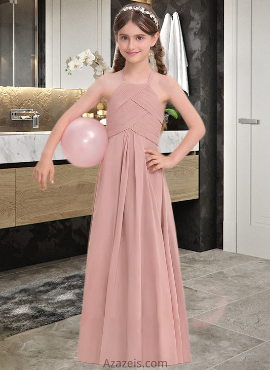 Kit A-Line Scoop Neck Floor-Length Chiffon Junior Bridesmaid Dress With Ruffle DFP0013632