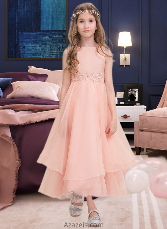 Brooklyn A-Line Scoop Neck Ankle-Length Organza Junior Bridesmaid Dress With Beading Sequins DFP0013633