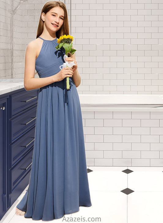 Nancy A-Line Scoop Neck Floor-Length Chiffon Junior Bridesmaid Dress With Ruffle DFP0013641