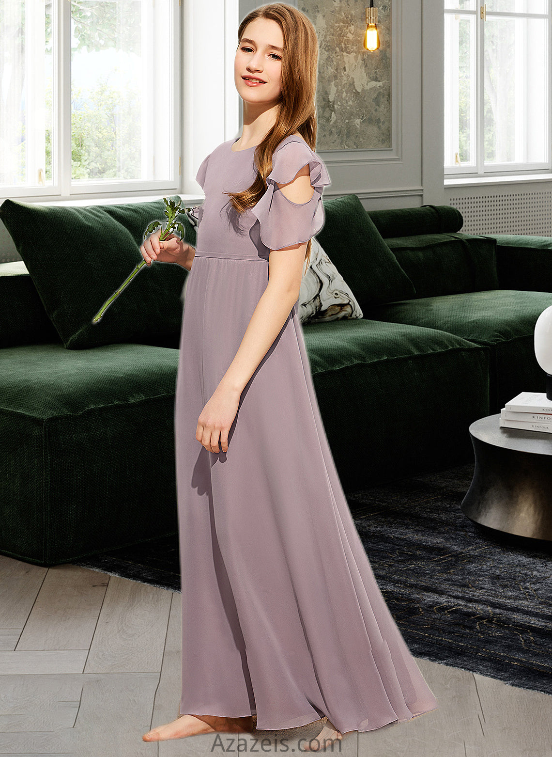 Marissa A-Line Scoop Neck Floor-Length Chiffon Junior Bridesmaid Dress With Cascading Ruffles DFP0013649