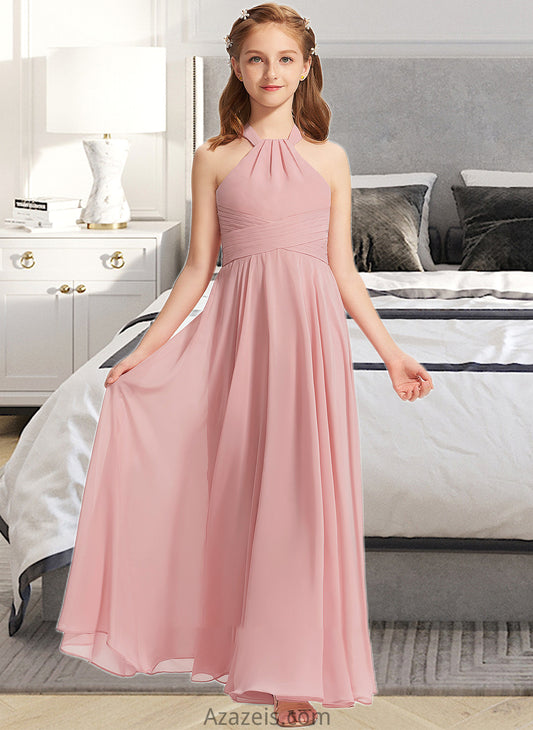 Jordin A-Line Square Neckline Floor-Length Chiffon Junior Bridesmaid Dress With Ruffle DFP0013651