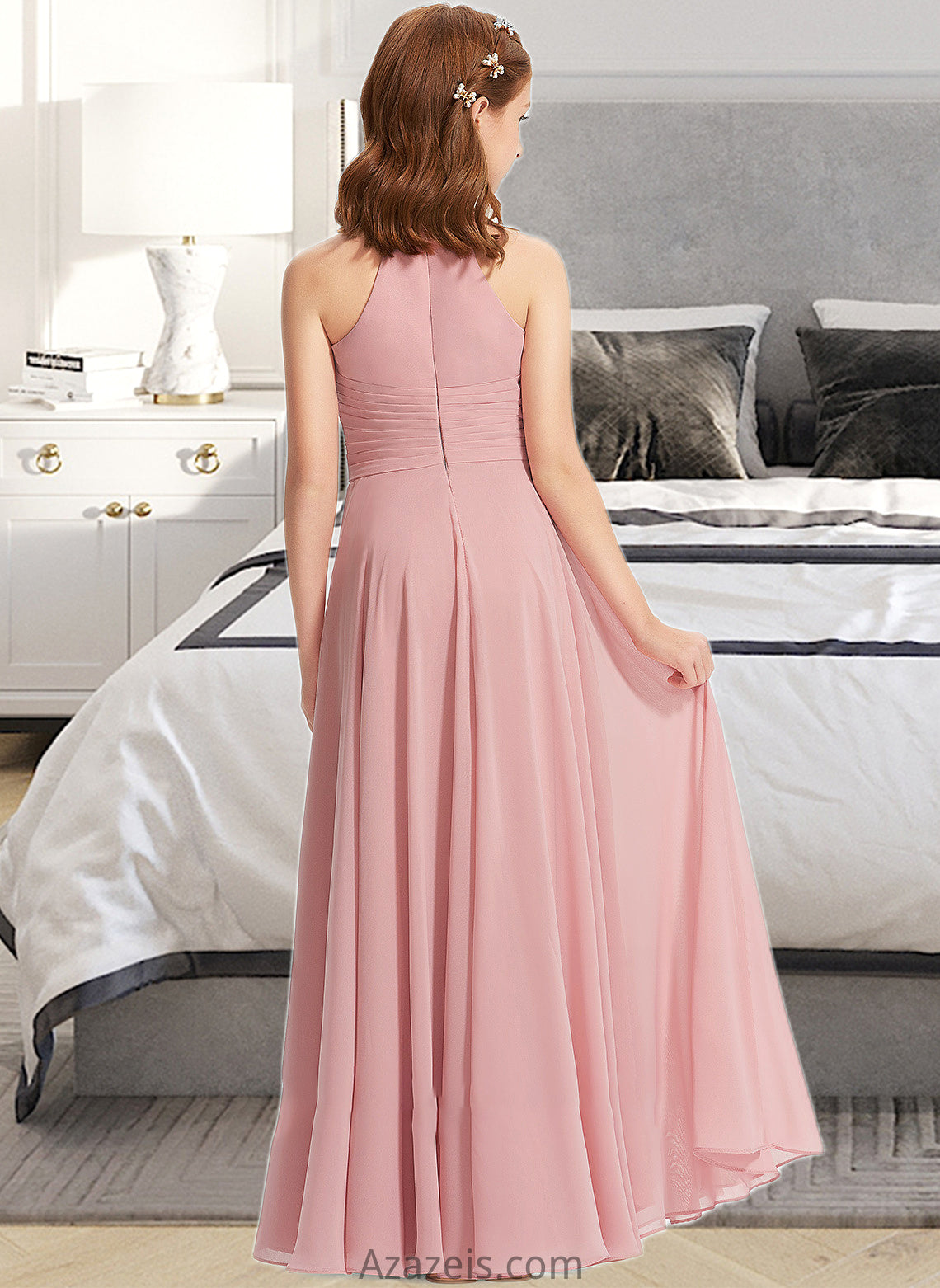 Jordin A-Line Square Neckline Floor-Length Chiffon Junior Bridesmaid Dress With Ruffle DFP0013651
