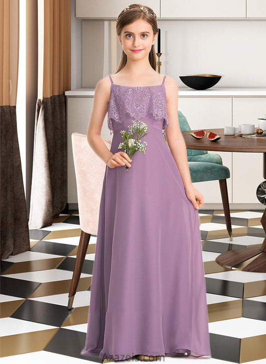 Alani A-Line Square Neckline Floor-Length Chiffon Lace Junior Bridesmaid Dress DFP0013660