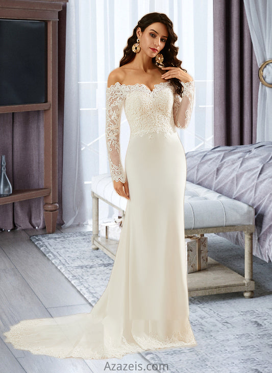 Janet Trumpet/Mermaid Off-the-Shoulder Court Train Wedding Dress With Lace DFP0013680