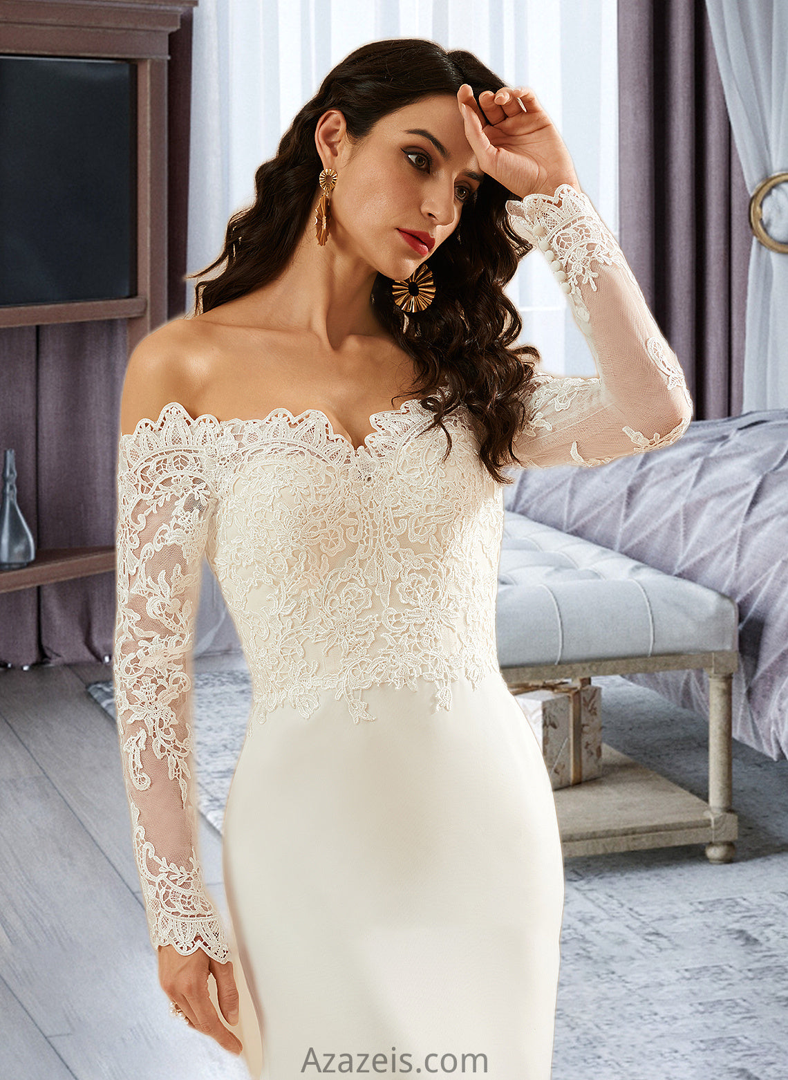 Janet Trumpet/Mermaid Off-the-Shoulder Court Train Wedding Dress With Lace DFP0013680