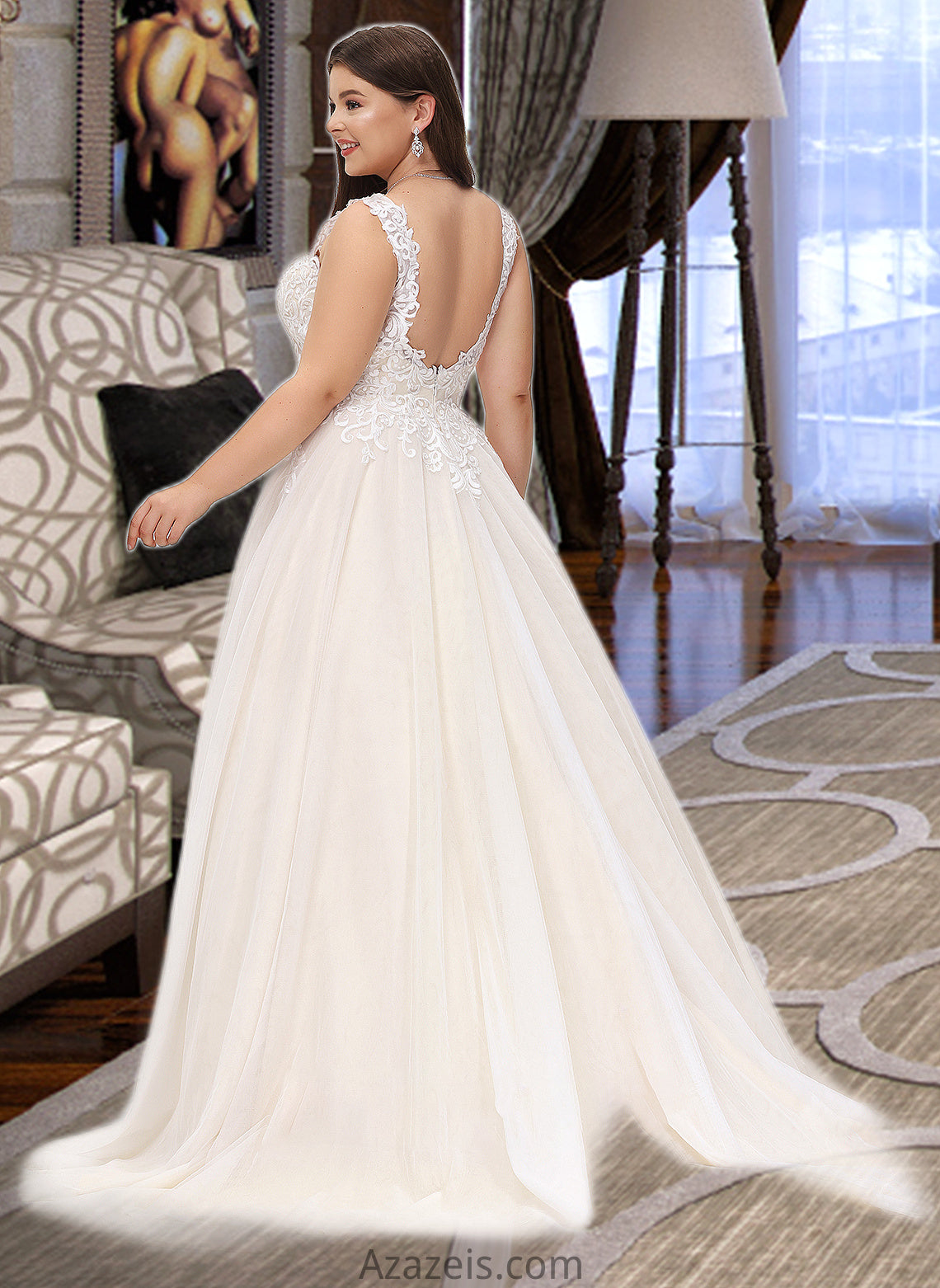 Raven Ball-Gown/Princess V-neck Court Train Tulle Wedding Dress DFP0013682