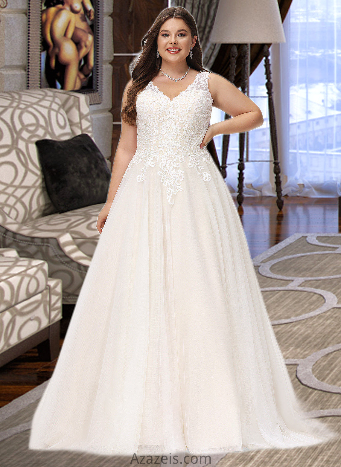 Raven Ball-Gown/Princess V-neck Court Train Tulle Wedding Dress DFP0013682