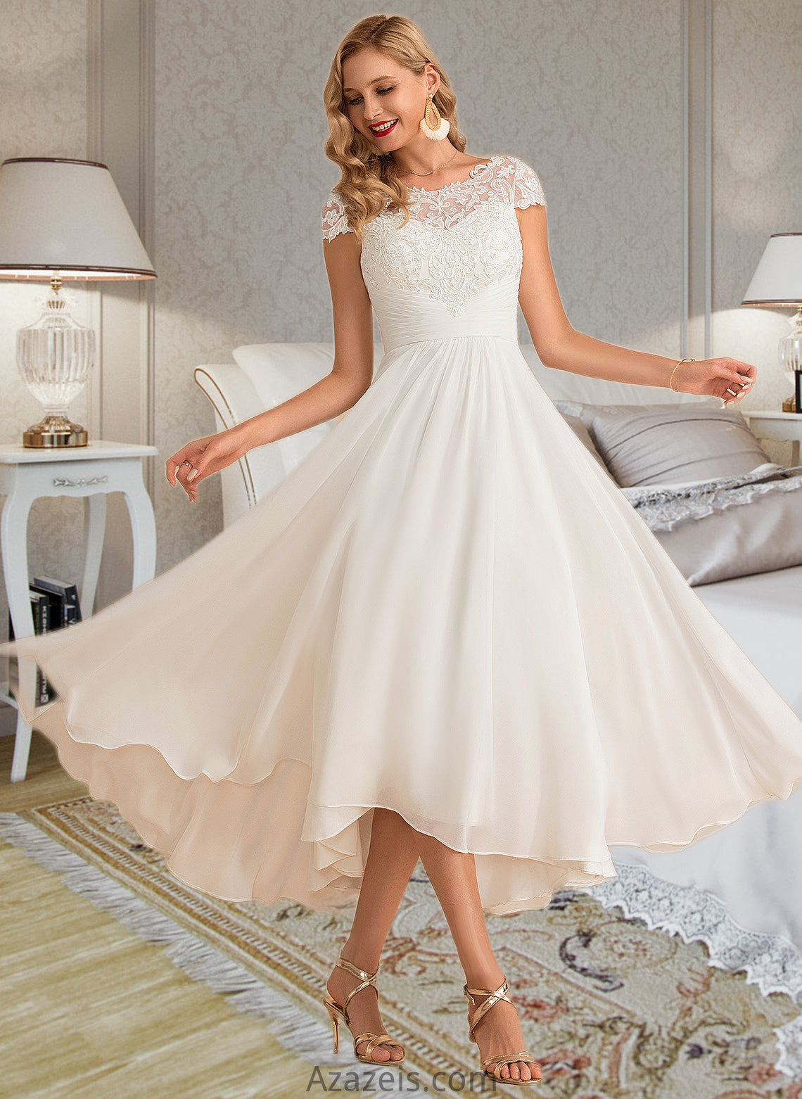 Angelica A-Line Scoop Neck Asymmetrical Chiffon Wedding Dress DFP0013683