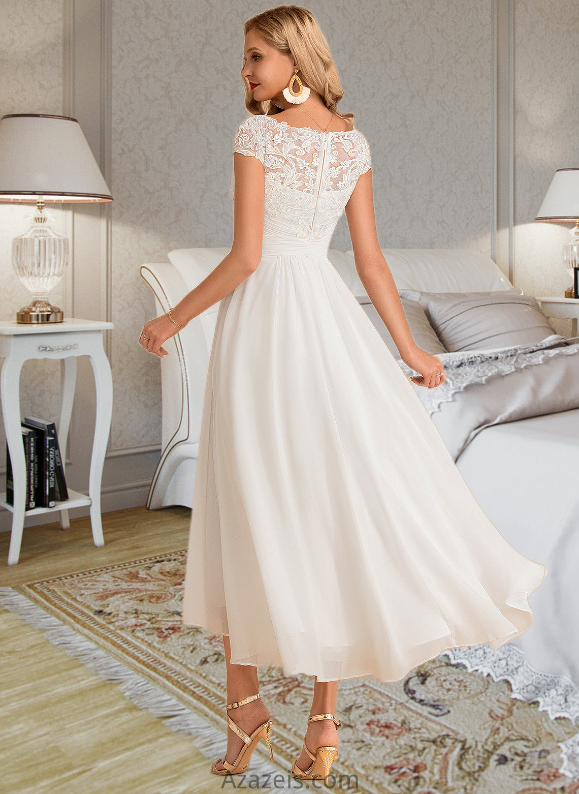 Angelica A-Line Scoop Neck Asymmetrical Chiffon Wedding Dress DFP0013683