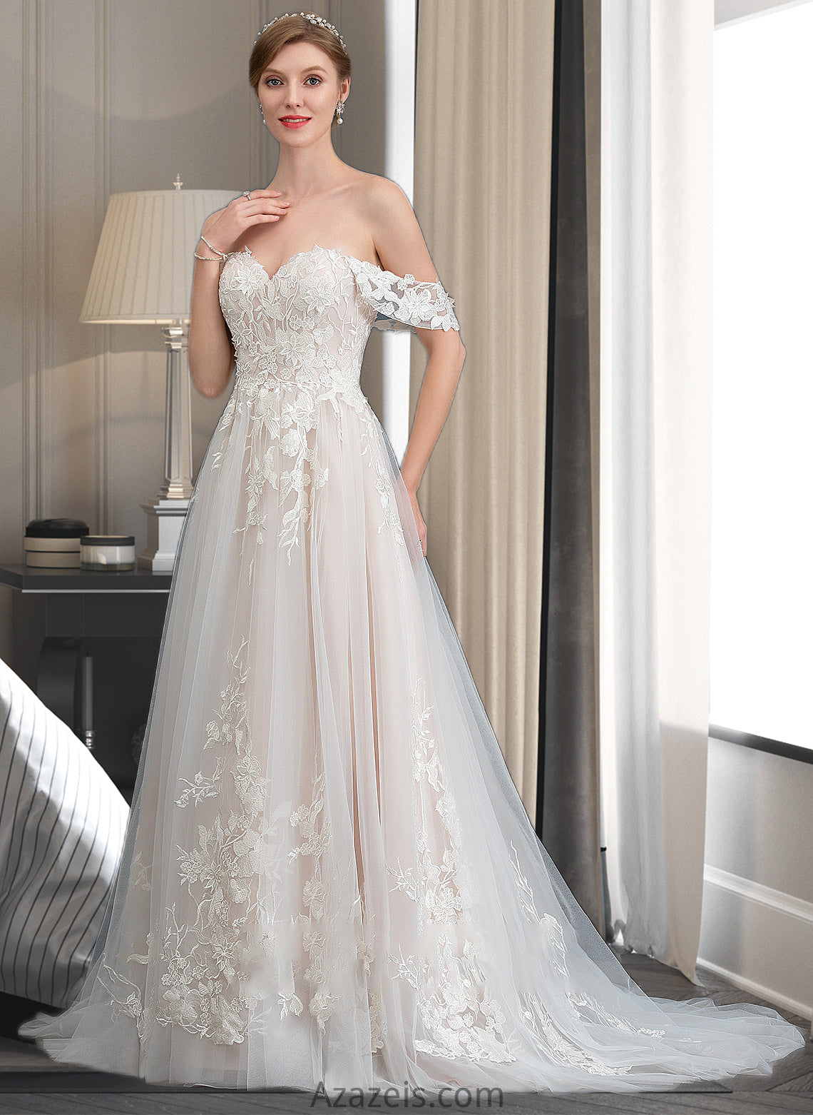 Lainey Ball-Gown/Princess Sweetheart Sweep Train Tulle Wedding Dress DFP0013685