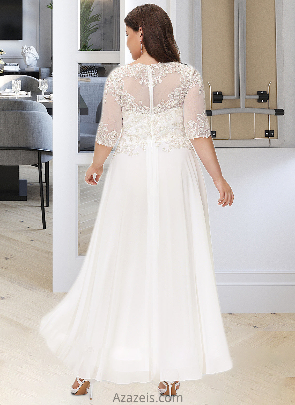 Natalie A-Line Scoop Neck Asymmetrical Chiffon Wedding Dress With Beading Sequins DFP0013686