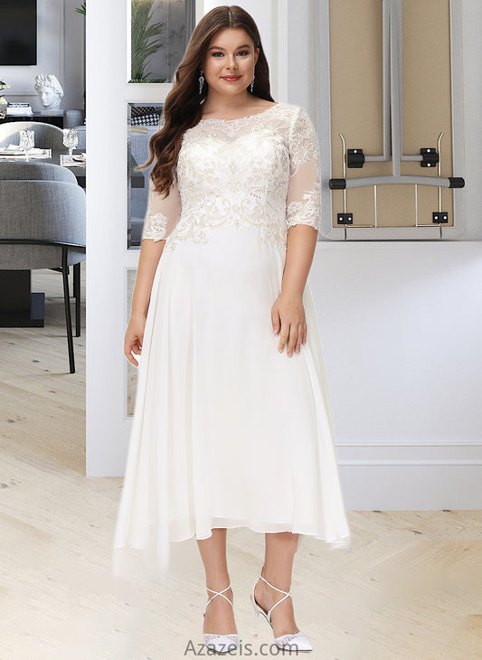 Natalie A-Line Scoop Neck Asymmetrical Chiffon Wedding Dress With Beading Sequins DFP0013686