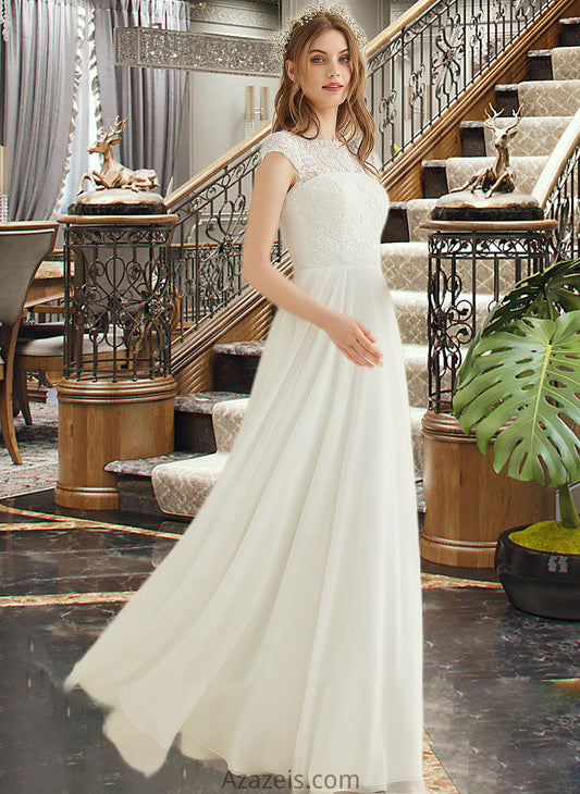 Savanah A-Line Floor-Length Chiffon Lace Wedding Dress DFP0013687