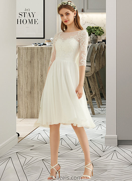 Dalia A-Line Knee-Length Chiffon Lace Wedding Dress With Sequins DFP0013689