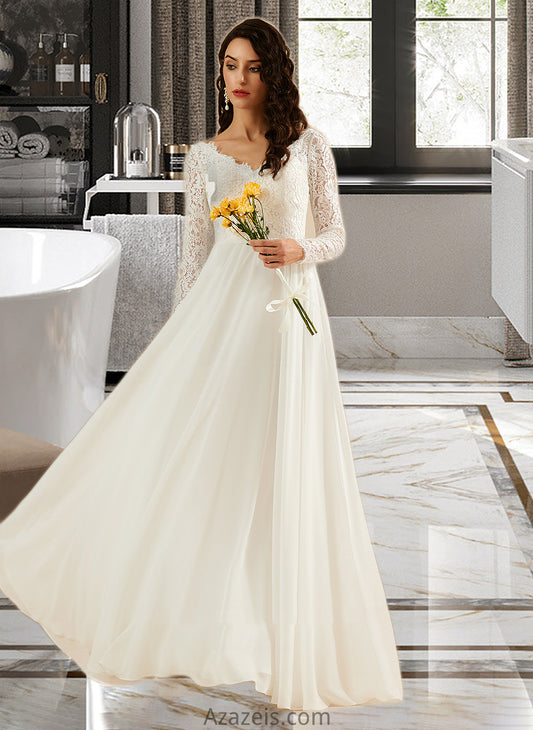 Izabella A-Line V-neck Sweep Train Wedding Dress With Lace DFP0013696