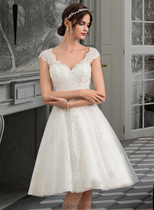 Kamila A-Line V-neck Knee-Length Tulle Lace Wedding Dress DFP0013700