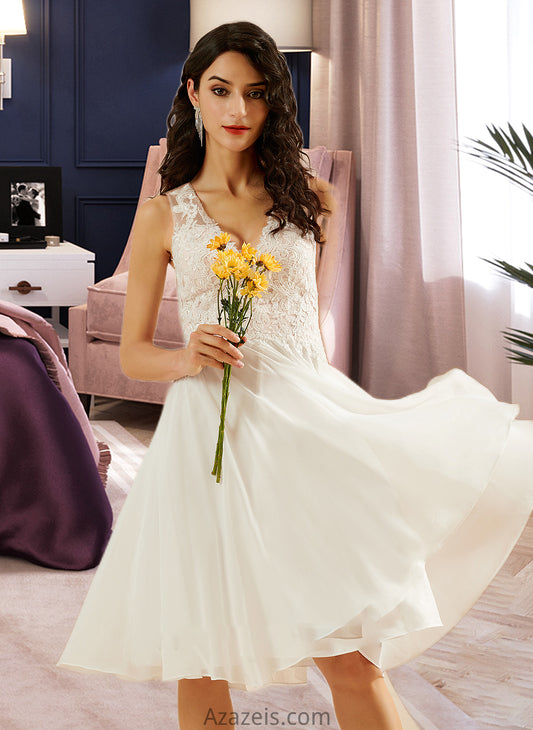 Mallory A-Line V-neck Knee-Length Wedding Dress With Lace Sequins DFP0013703