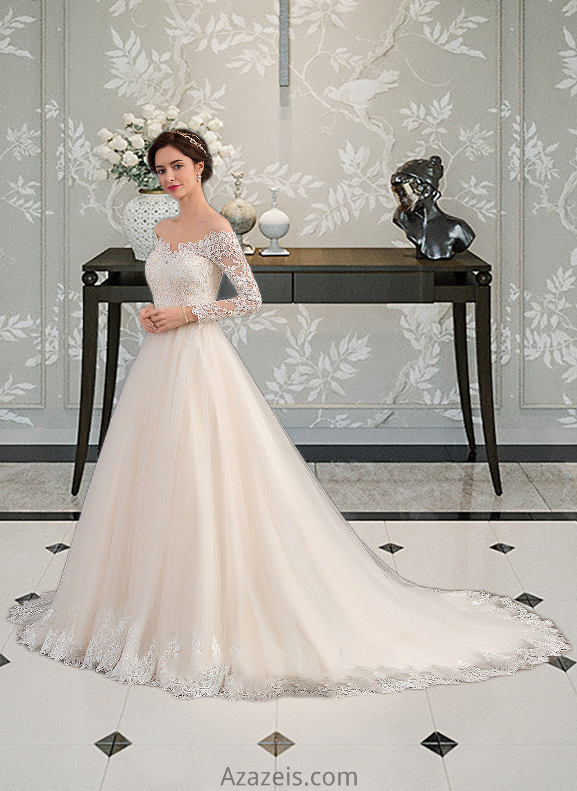 Sadie Ball-Gown/Princess Chapel Train Tulle Lace Wedding Dress DFP0013704